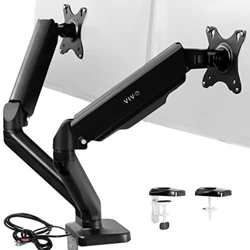 VIVO Dual Arm Monitor Desk Mount Height Adjustable Tilt Swivel Counterbalance Pneumatic Stand VESA Bracket Arm Fits Most Screens up to 27 inches STANDV002O