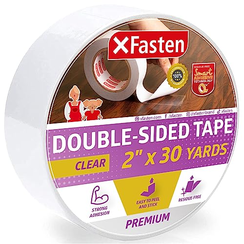 XFasten Double Sided Tape Clear Removable 2Inch by 30Yards Ideal as a Gift Wrap Tape Holding Carpets and Woodworking