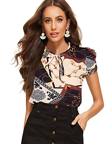 Romwe Women39s Chiffon Casual Petal Short Sleeve Bow Tie Blouse Top Shirts