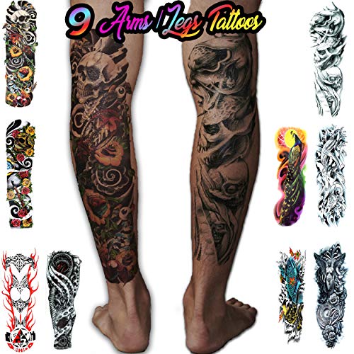 8 Temporary Tattoos Full Arm and Leg Long Sleeve Tattoo Body Art  For Adults and Teens Colorful