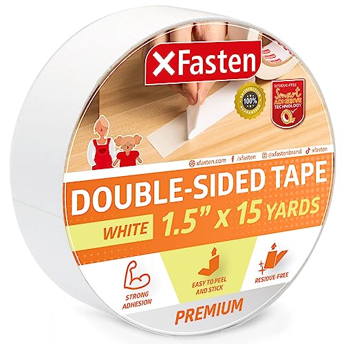 XFasten Double Sided Tape Removable 15Inch by 15Yards Single Roll Double Sided Adhesive Tape for Arts and Crafts Woodworking and Holding Down Carpets  ResidueFree