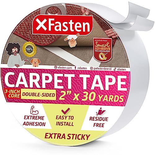 XFasten Double Sided Carpet Tape for Tile Floors Extra Sticky 2 X 10Yards Rug Tape for Carpet and Area Rugs OutdoorIndoor Heavy Traffic Carpet Tape Rug Tape Hardwood Floor Concrete