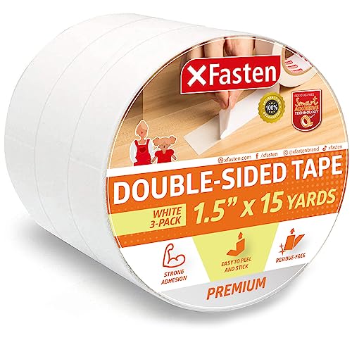 XFasten Double Sided Tape Removable 15Inch by 15Yards Single Roll Double Sided Adhesive Tape for Arts and Crafts Woodworking and Holding Down Carpets  ResidueFree