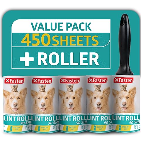 XFasten 450 Sheets Pet Hair Lint Roller for Clothes Cat Hair Remover 1 Tape Roller  4 Sticky Lint Roller Refills Couch Lint Roller Pet Hair