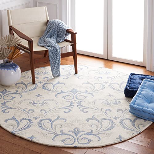 SAFAVIEH Jardin Collection 639 x 639 Round IvoryBlue JAR154A Handmade Floral Wool Entryway Foyer Living Room Bedroom Kitchen Area Rug