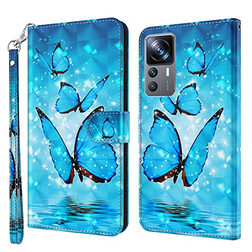 ALILANG Phone Case for Xiaomi Mi 12T  12T Pro Case Premium Flip Magnetic Closure Stand Function Card Holder PU Leather Cover for Xiaomi 12T Pro Wallet CaseBlue Butterfly