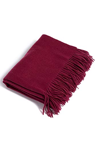 The Fishers Finery Cabernet Fringe Throw Blanket is made of 100 pure cashmere