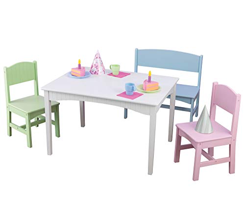 KidKraft Nantucket Wooden Table with Bench and 2 Chairs Multicolored Children39s Furniture  Pastel Gift for Ages 38