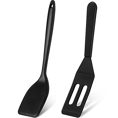 2 Pieces Mini Brownie Silicone Brownie Serving Spatula Flexible Nonstick Serve Turner HeatResistant Cookie Slotted Spatula for Flip Eggs in Small Frying Pan Cookie Batter Lemon Squares BakedBlack