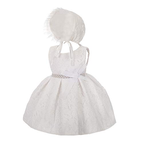 Baby Girls Lace Dress and Bonnet Set for Baptism or Wedding by Dressy Daisy