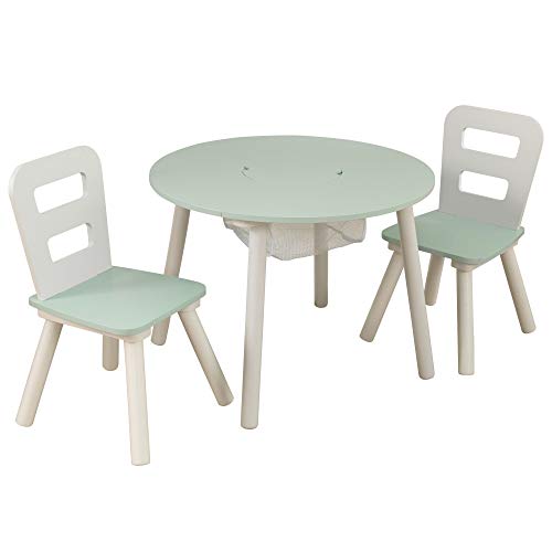 KidKraft Wooden Round Table  2 Chair Set with Center Mesh Storage  Natural  White Gift for Ages 36 235 x 235 x 173