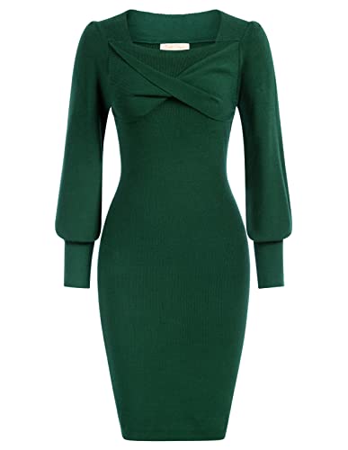 Women39s Twist Front Square Neck Bodycon Sweater Dress Fall Winter Ribbed Knit Midi Sweater Dress