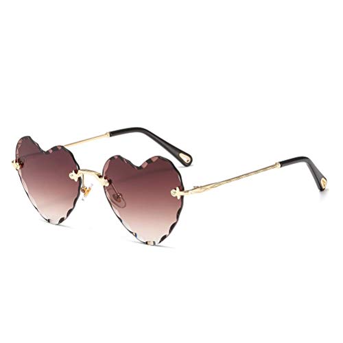 Heart Sunglasses Rimless Thin Metal Frame Heart Shaped Sun Glasses Cute Eyewear UV400 for Women