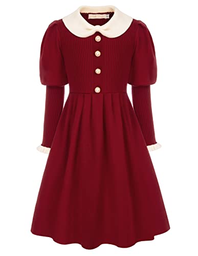 Belle Poque Girls Sweater Dress Peter Pan Collar Fall Winter Dress for Kids 612Y