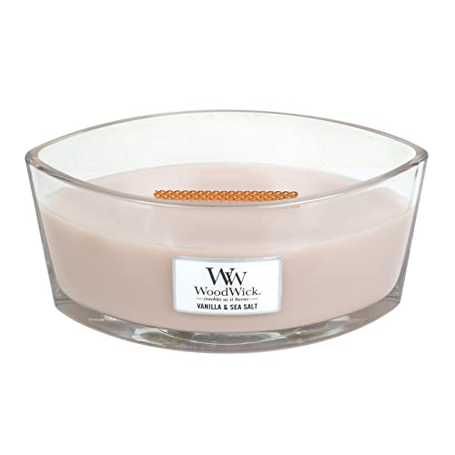 WoodWick Vanilla  SEA Salt Highly Scented Candle Ellipse Glass Jar with Original HearthWick Flame Large 7inch 16 oz