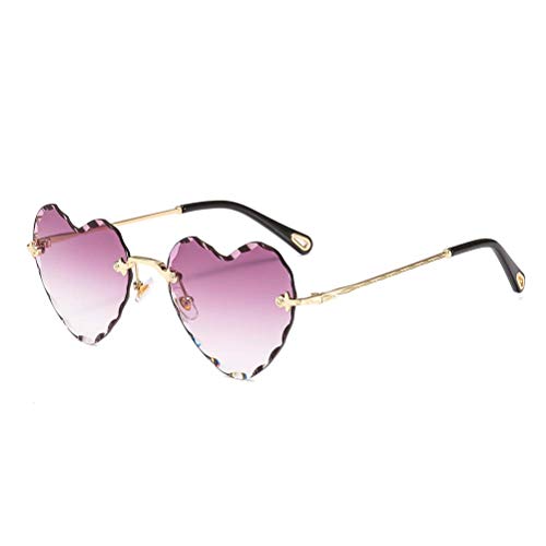 Heart Sunglasses Rimless Thin Metal Frame Heart Shaped Sun Glasses Cute Eyewear UV400 for Women