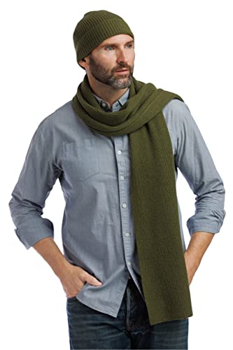 Fishers Finery Men39s 100 Cashmere Ribbed Knit Hat and Scarf Set Gift Box