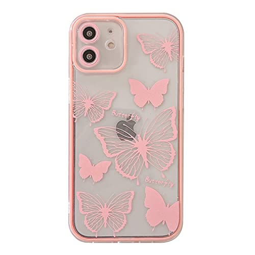 Ownest Compatible with iPhone 11 Case Transparent Lace Butterfly Pattern Design for Women Girls Fashion Slim Soft Flexible Triple TPU Rubber for iPhone 11Pink