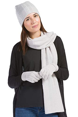 Fishers Finery Women39s Pure Cashmere Cable Knit Hat Glove Scarf Set with Gift Box