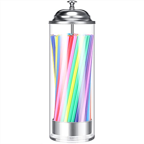 201 PCS Plastic Straw Dispenser Drinking Straw Organizer Container with Stainless Steel Lid Transparent Drinking Straw Holder Striped Plastic Straw Plastic Drinking Straw Fresh Colors