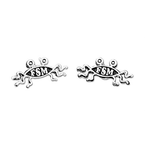 FSM Flying Spaghetti Monster HalfInch Wide Silver Post Earrings