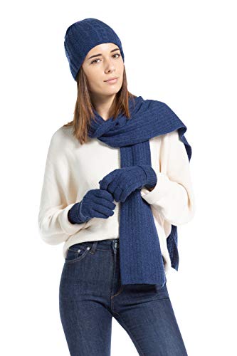 Fishers Finery Women39s Pure Cashmere Cable Knit Hat Glove Scarf Set with Gift Box