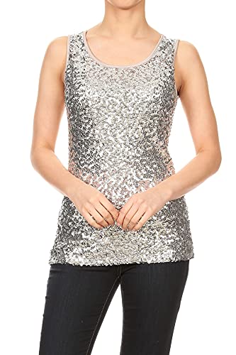 Womens Sleeveless RoundNeck Tank Top with Glitter and Sequin Accents by AnnaKaci