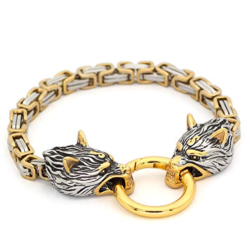 GuoShuang Norse Men Stainless Steel King Chain Viking Wolf Head Bracelet 21 23 25 cm