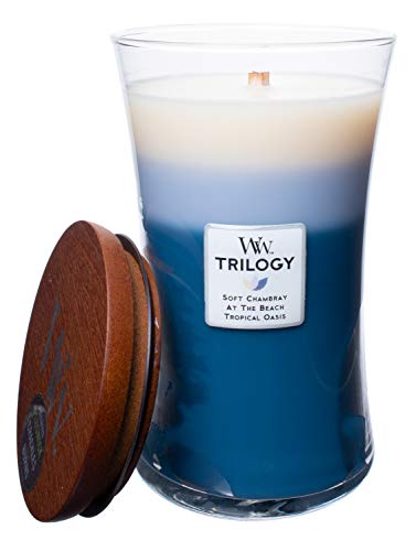 WoodWick WW Trilogy Beachfront Cottage 3in1 Highly Scented Candle Classic Hourglass Jar Large 7inch 215 OZ