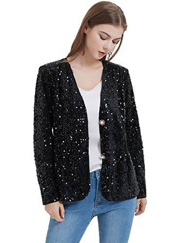 AnnaKaci Women39s Sequins Blazer Cardigan Jacket Open Front Casual Shiny Coat