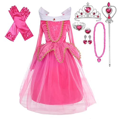 Daisy Beauty Toddler Girls Princess Costume Dress Up Fancy Ball Gown Hot Pink for Halloween Birthday Parties and More