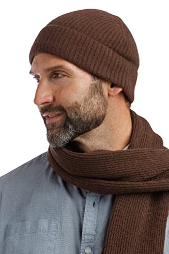 Fishers Finery Men39s 100 Cashmere Ribbed Knit Hat and Scarf Set Gift Box