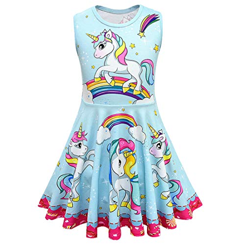 Dressy Daisy Girls Rainbow Unicorn Pony Birthday Party Fancy Costume Twirl Dress Summer Clothes Blue  Pink