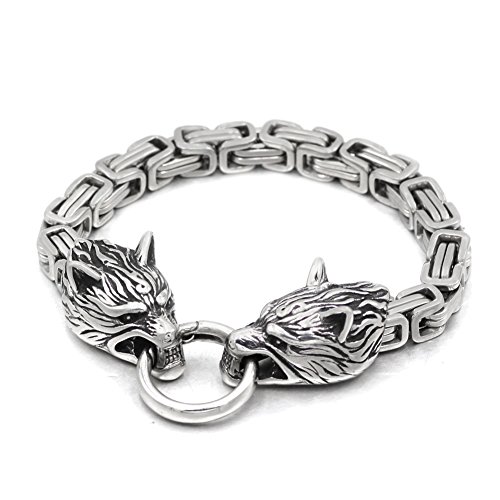 GuoShuang Norse Men Stainless Steel King Chain Viking Wolf Head Bracelet 21 23 25 cm