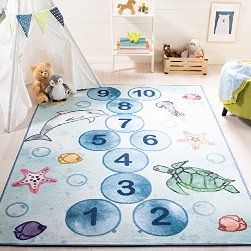 SAFAVIEH Kids Playhouse Collection 3393 x 5393 BlueGrey KPH217M Marine Life Bubble Hopscotch Machine Washable NonShedding Playroom Nursery Bedroom Accent Rug