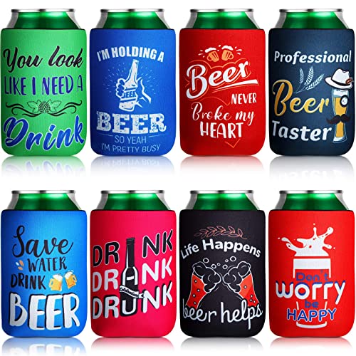 Beer Can Sleeves Beer Can Coolers Funny Quotes Neoprene Drink Cooler Sleeves for Cans and Bottles 8 Pcs 35 x 63 Inch