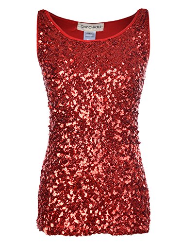 Womens Sleeveless RoundNeck Tank Top with Glitter and Sequin Accents by AnnaKaci