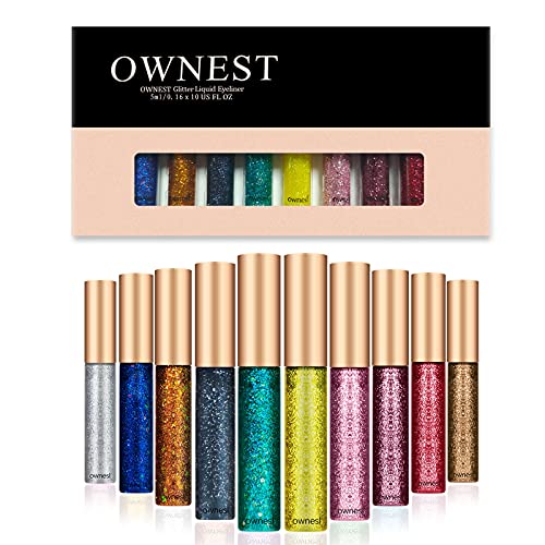 Ownest 10 Colors Liquid Glitter Eyeliner Metallic Shimmer Glitter Eyeshadow Long Lasting Waterproof Shimmer Sparkling Eyeliner Eye Shadow10pcs