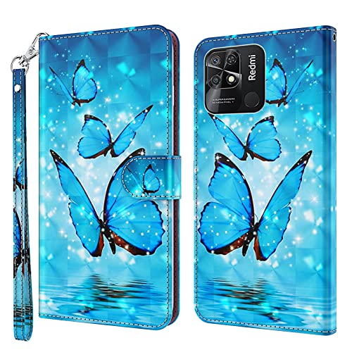 ALILANG Phone Case for Xiaomi Redmi 10C Case Premium Flip Magnetic Closure Stand Function Card Holder PU Leather Cover for Redmi 10C Wallet CaseBlue Butterfly