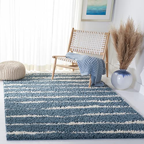 SAFAVIEH Venus Shag Collection 239 239 x 439 Dark GreyIvory VNS603G Stripe NonShedding Entryway Living Room Foyer Bedroom 18inch Thick Accent Rug