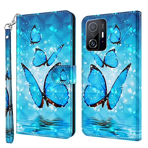 ALILANG Phone Case for Xiaomi Mi 11T  11T Pro Case Premium Flip Magnetic Closure Stand Function Card Holder PU Leather Cover for Xiaomi 11T Pro Wallet CaseBlue Butterfly