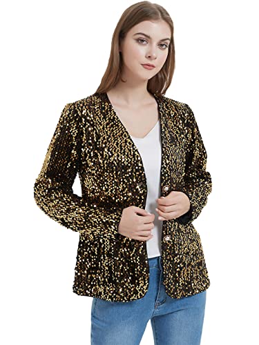 AnnaKaci Women39s Sequins Blazer Cardigan Jacket Open Front Casual Shiny Coat