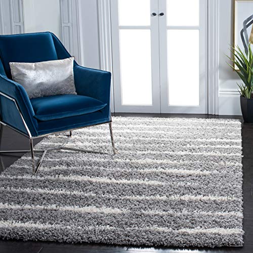 SAFAVIEH Venus Shag Collection 239 239 x 439 Dark GreyIvory VNS603G Stripe NonShedding Entryway Living Room Foyer Bedroom 18inch Thick Accent Rug