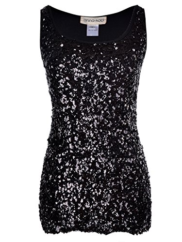 Womens Sleeveless RoundNeck Tank Top with Glitter and Sequin Accents by AnnaKaci