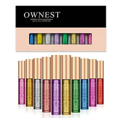 Ownest 10 Colors Liquid Glitter Eyeliner Metallic Shimmer Glitter Eyeshadow Long Lasting Waterproof Shimmer Sparkling Eyeliner Eye Shadow10pcs