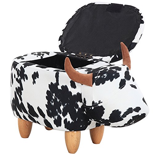 Cow Storage Ottoman by OLizee BlackWhite Cute Animal Upholstered Stool for Childrens Room Wooden Accent Footrest