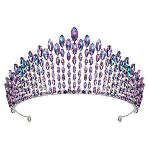 SWEETV Tiara Crown for Women Pageant Wedding Tiara for Bride Iridescent Princess Crown Blue Purple Crystal Queen Diadem Prom Birthday Quinceanera Costume Hair AccessoriesShining Jolene