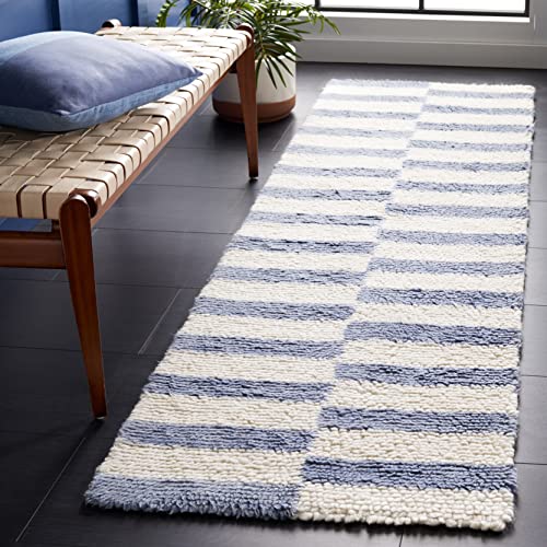 SAFAVIEH Vermont Collection 2393 x 839 IvoryBlue VRM555M Handmade New Zealand Wool Entryway Foyer Living Room Bedroom Runner Rug