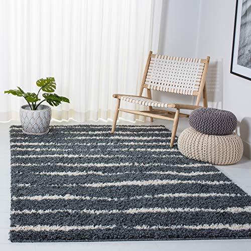 SAFAVIEH Venus Shag Collection 239 239 x 439 Dark GreyIvory VNS603G Stripe NonShedding Entryway Living Room Foyer Bedroom 18inch Thick Accent Rug