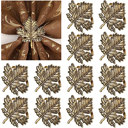 12 Pieces Thanksgiving Napkin Ring Set Including Fall Leaf Napkin Rings Halloween Pumpkin Napkin Holders Maple Pumpkin Napkin Ring Kit for Thanksgiving Halloween Supply Bronze Pumpkin